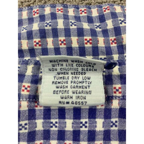 Vintage Cascade Blues Shirt M Blue White Gingham Red X Short Sleeve Button Down - Picture 8 of 8